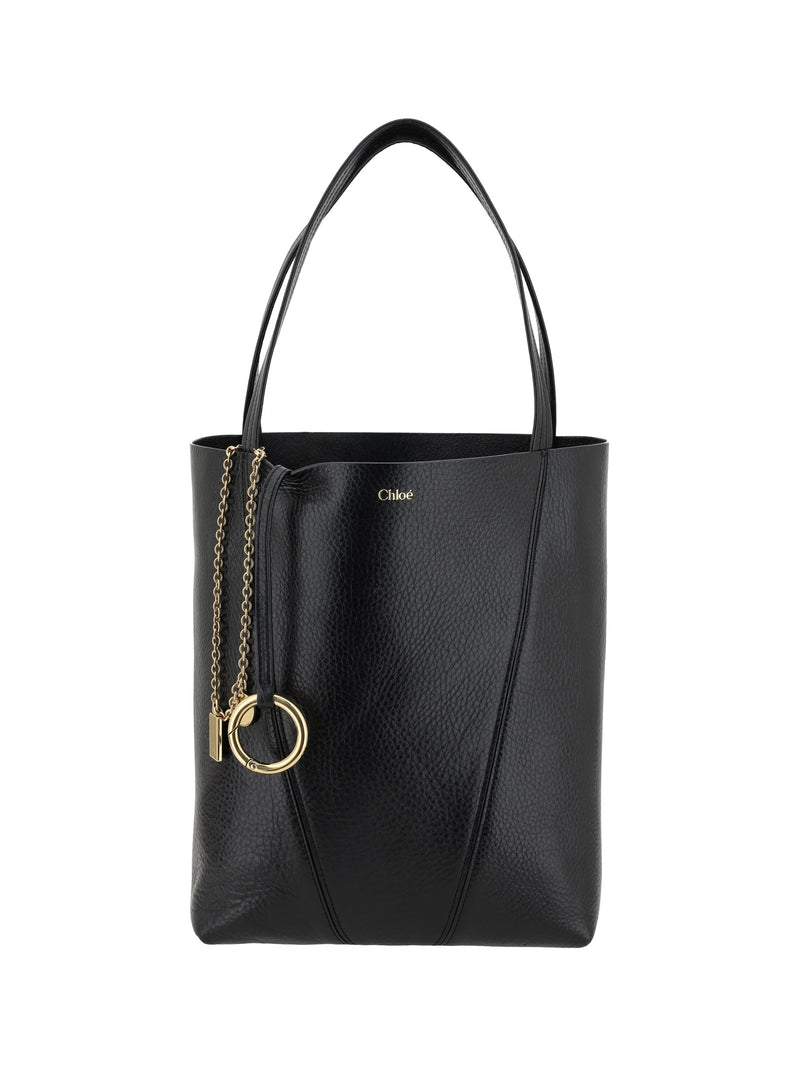 Chloé Spin Shoulder Bag — Black Calf Leather