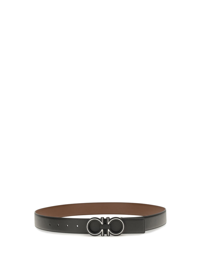 Ferragamo Gancini Buckle Reversible Leather Belt — Black Calf Bos Taurus