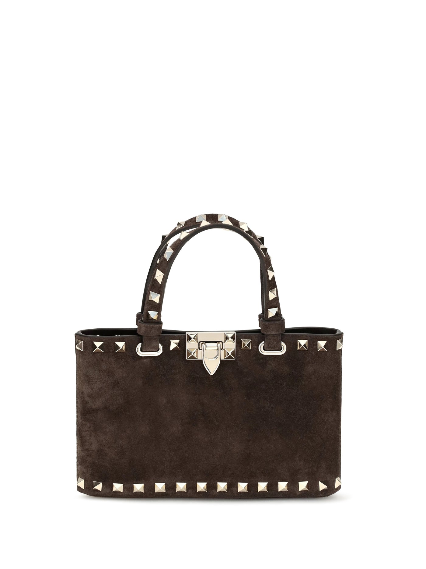 Valentino Garavani Rockstud Top Handle Bag — Brown Calf Leather Bos Taurus