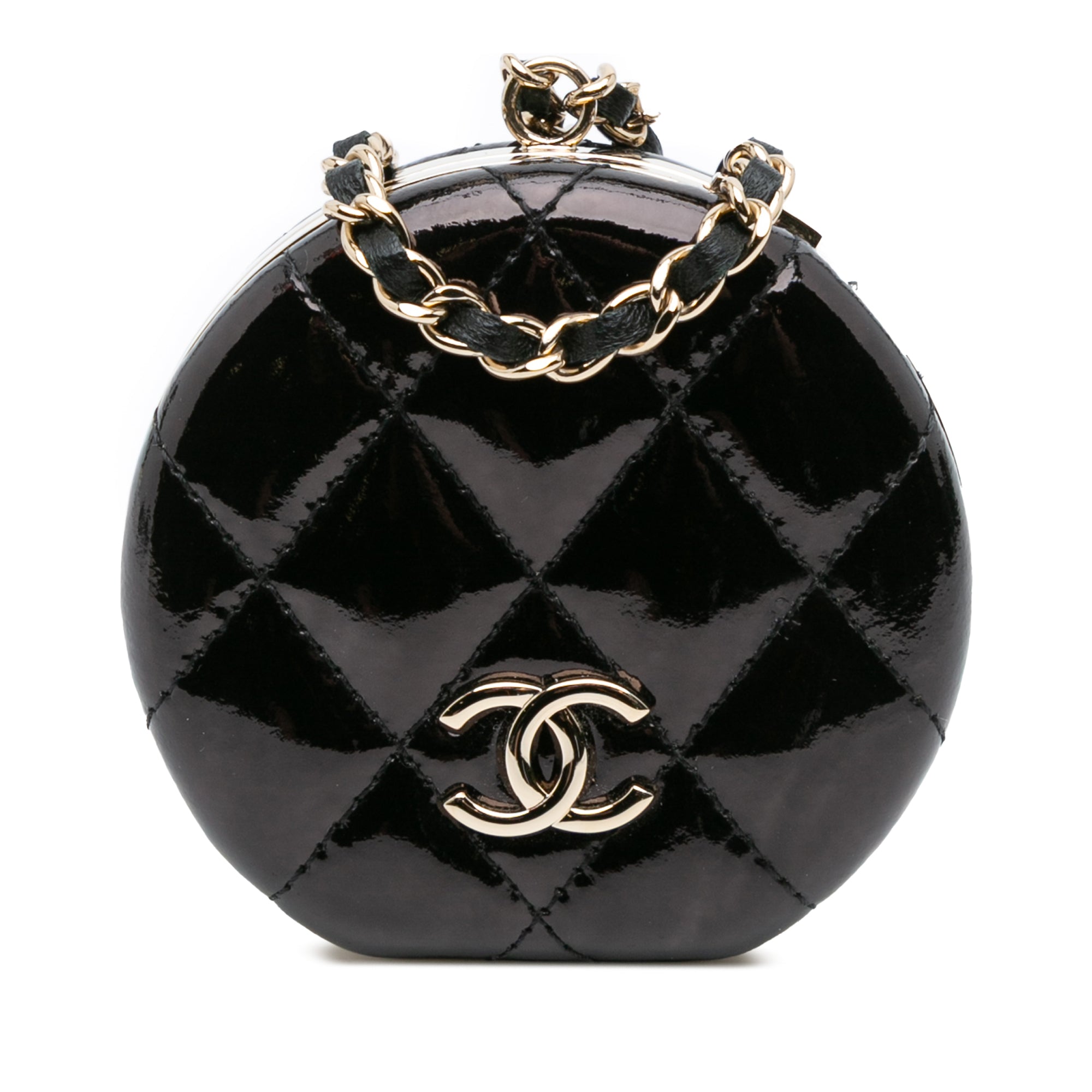 Quilted Patent Round Mirror Chain Necklace - Image 1
