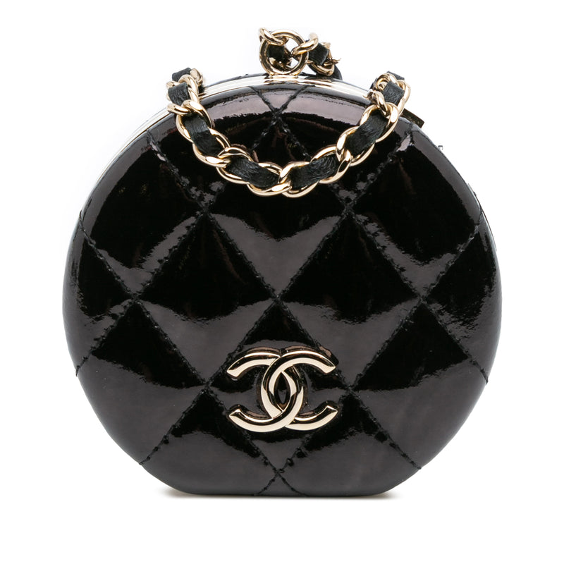 Quilted Patent Round Mirror Chain Necklace