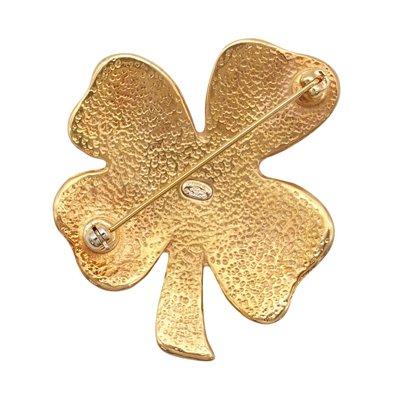 CC Gold Plated Resin Four Leaf Clover Brooch - Image 4