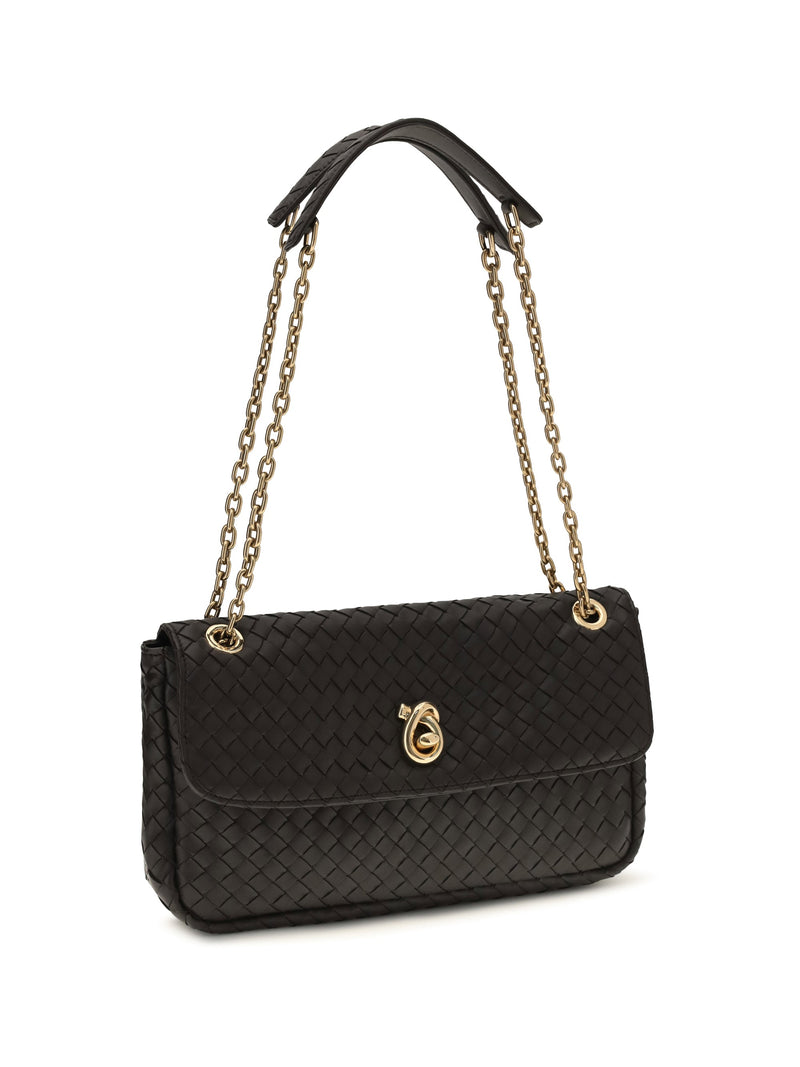 Bottega Veneta Intreccio Shoulder Bag — Black Calf Leather