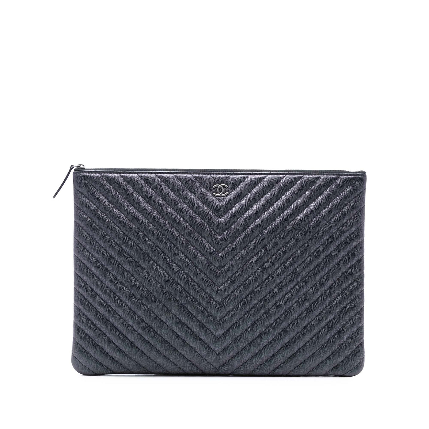 Large CC Chevron Iridescent Caviar O Case Clutch - Image 1