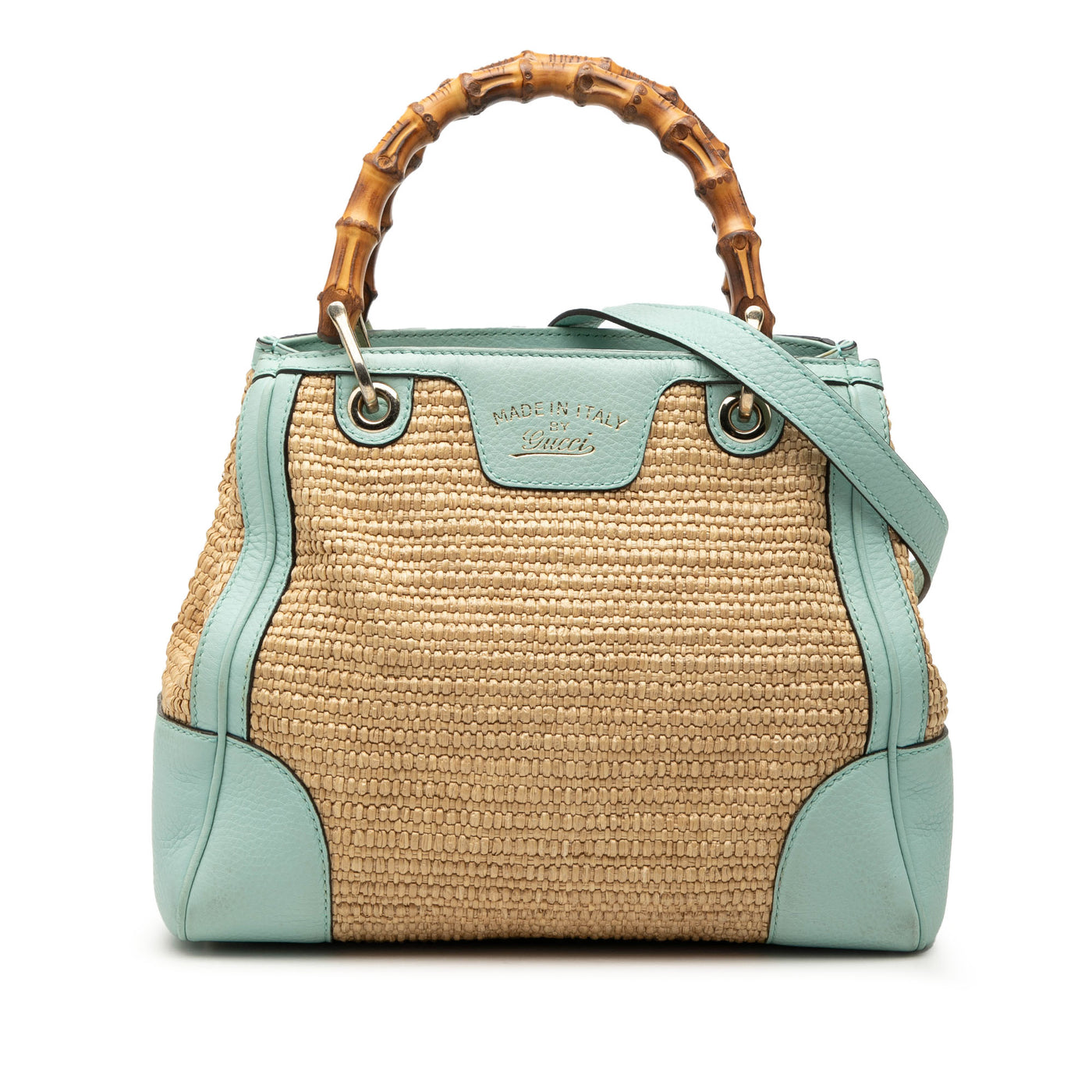 Small Raffia Bamboo Shopper Satchel - Image 1