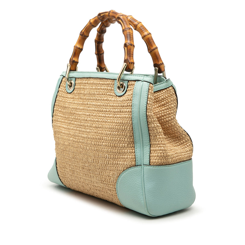 Small Raffia Bamboo Shopper Satchel - Image 2