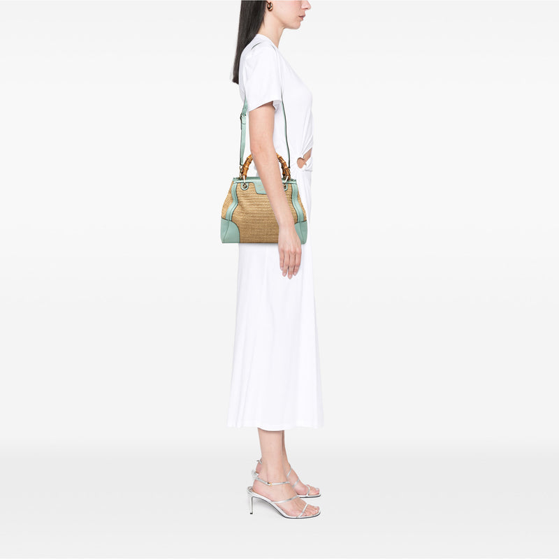 Small Raffia Bamboo Shopper Satchel - Image 7