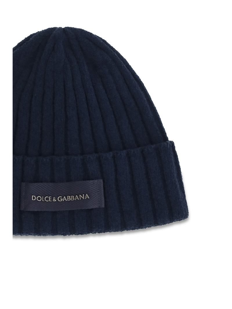 Dolce & Gabbana Gx64ktjgmlk Ribbed Wool Beanie — Navy Ovis Aries Beanies