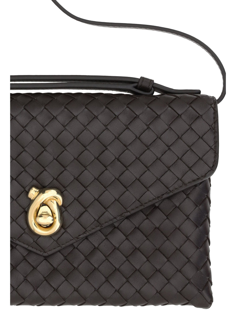 Bottega Veneta Knot Lock Shoulder Bag — Black Lambskin Leather