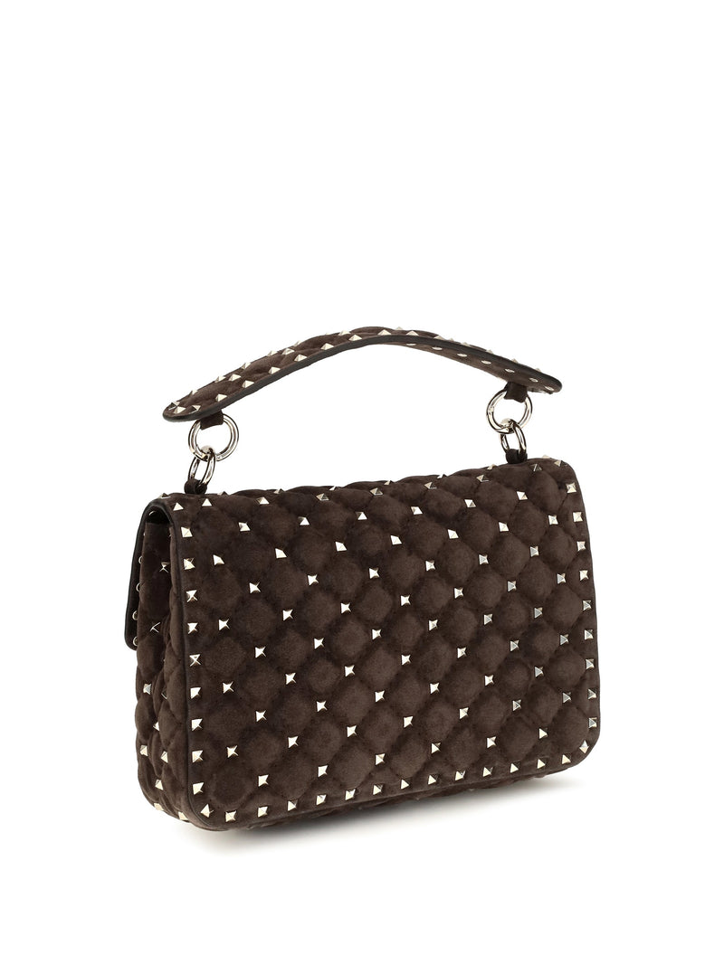 Valentino Garavani Rockstud Spike Top Handle Bag — Brown Calf Leather