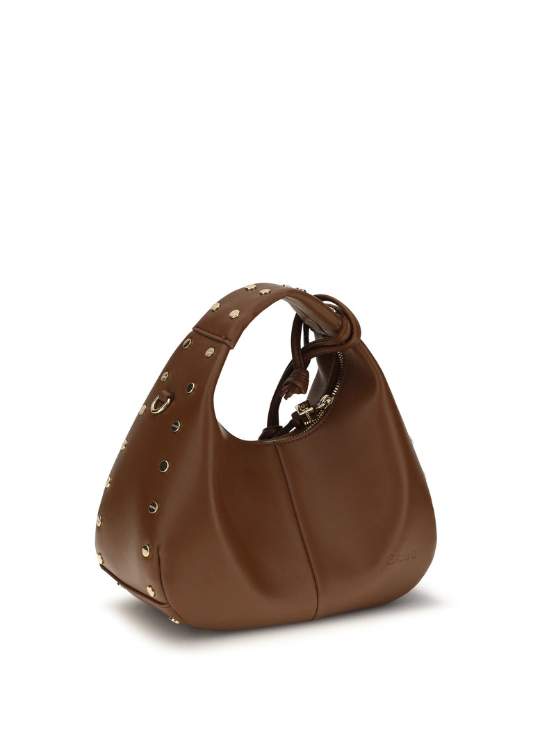 Ganni Studded Lambtouch Hobo Bag — Brown