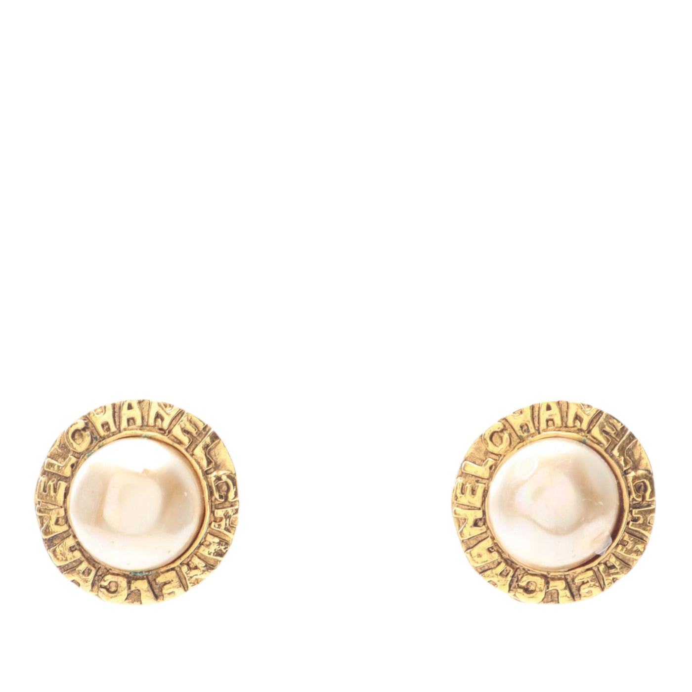 Gold Plated Faux Pearl Logo Clip On Earrings - Image 1