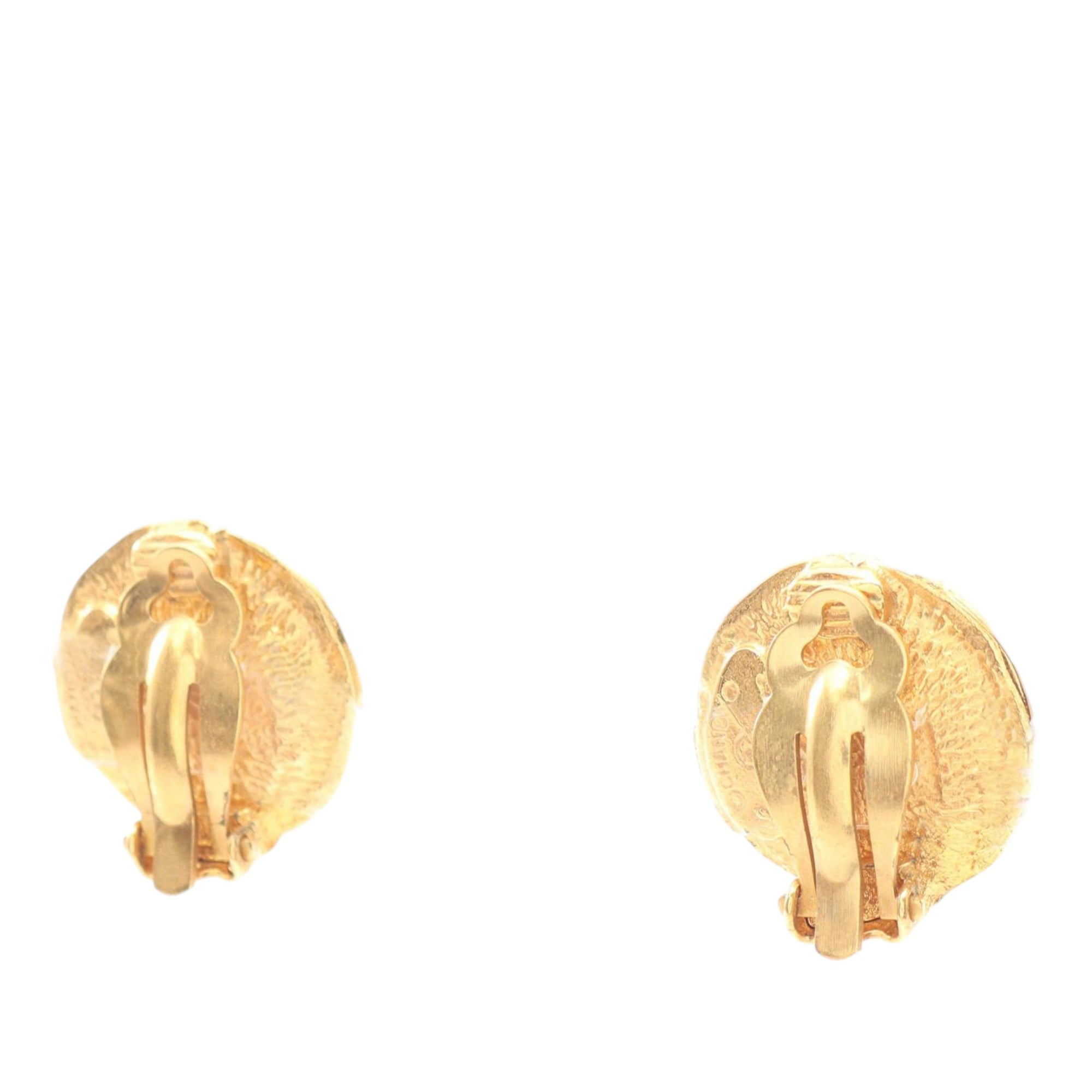 Gold Plated Faux Pearl Logo Clip On Earrings - Image 2