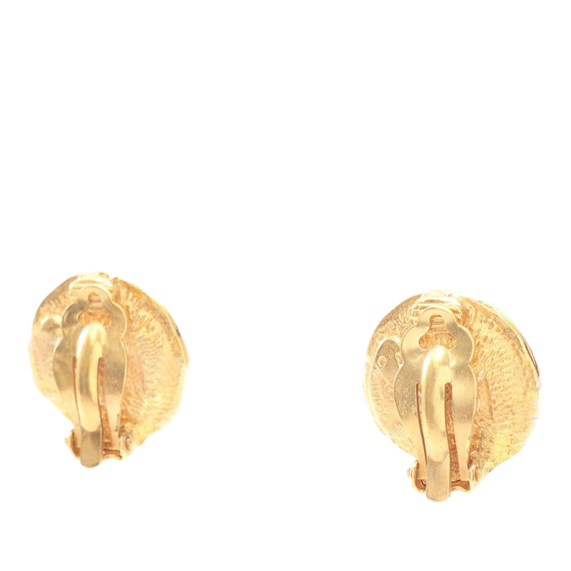 Gold Plated Faux Pearl Logo Clip On Earrings - Image 2