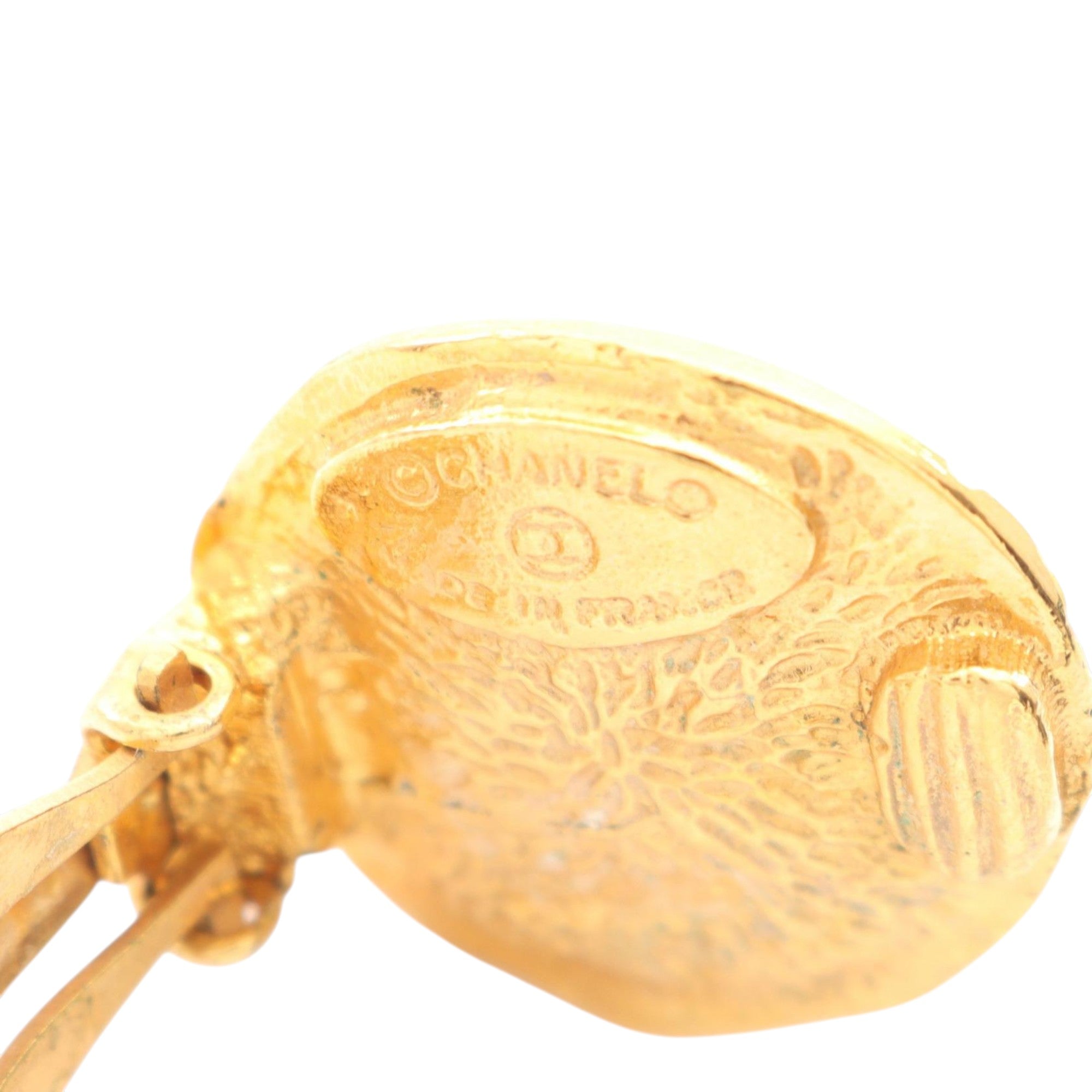 Gold Plated Faux Pearl Logo Clip On Earrings - Image 4