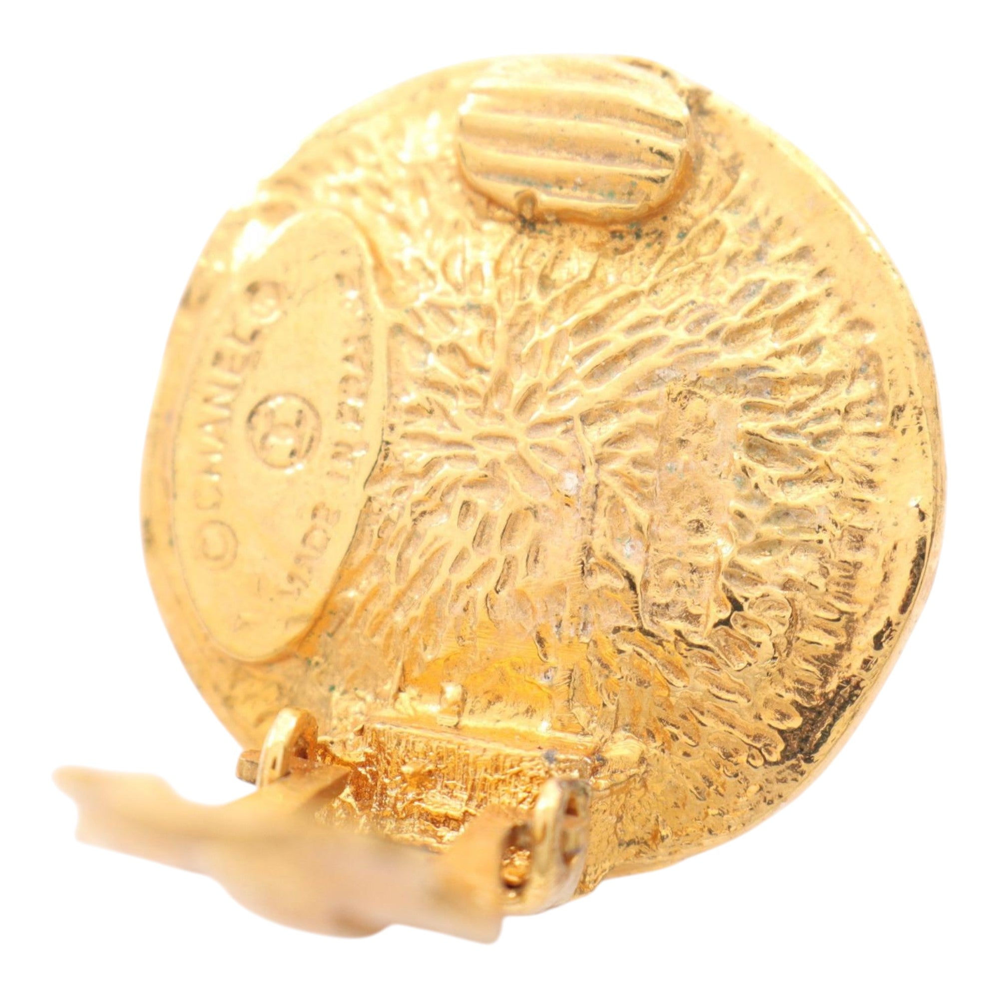 Gold Plated Faux Pearl Logo Clip On Earrings - Image 5