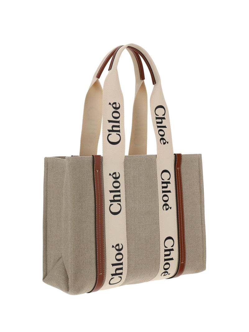Chloé Woody Tote Bag — White Linen