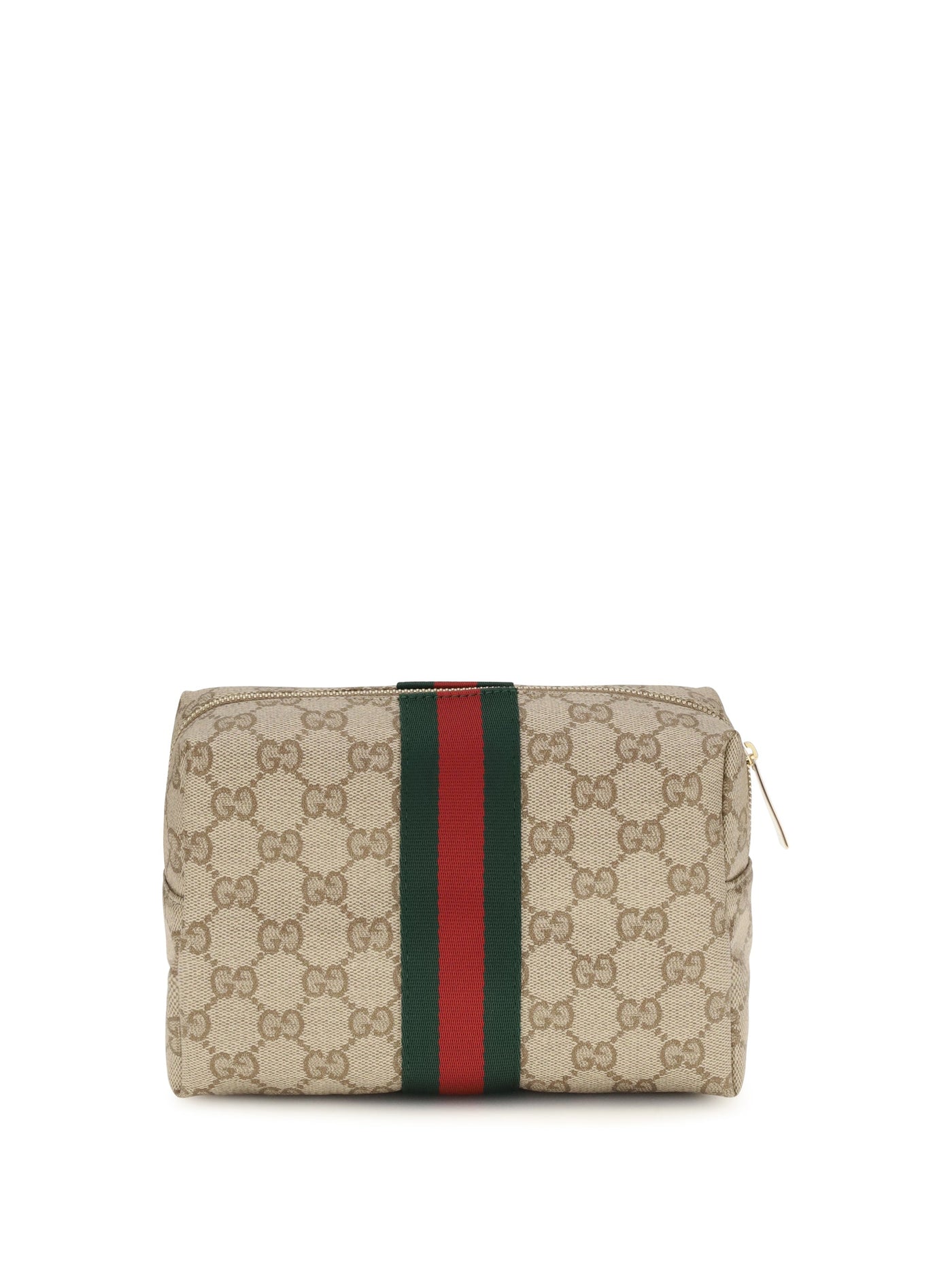 Gucci Gg Monogram With Web Stripe Beauty Case — Beige Cotton; Linen; Polyurethane Travel Wallets