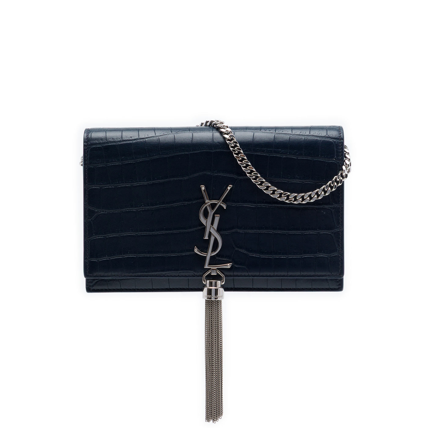 Croc Embossed Leather Monogram Kate Tassel Wallet on Chain - Image 1