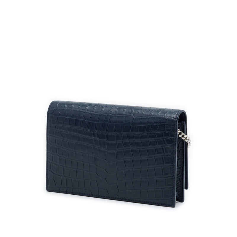 Croc Embossed Leather Monogram Kate Tassel Wallet on Chain - Image 2