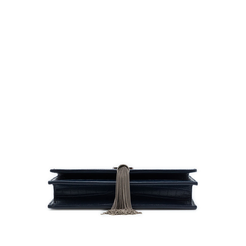 Croc Embossed Leather Monogram Kate Tassel Wallet on Chain - Image 3