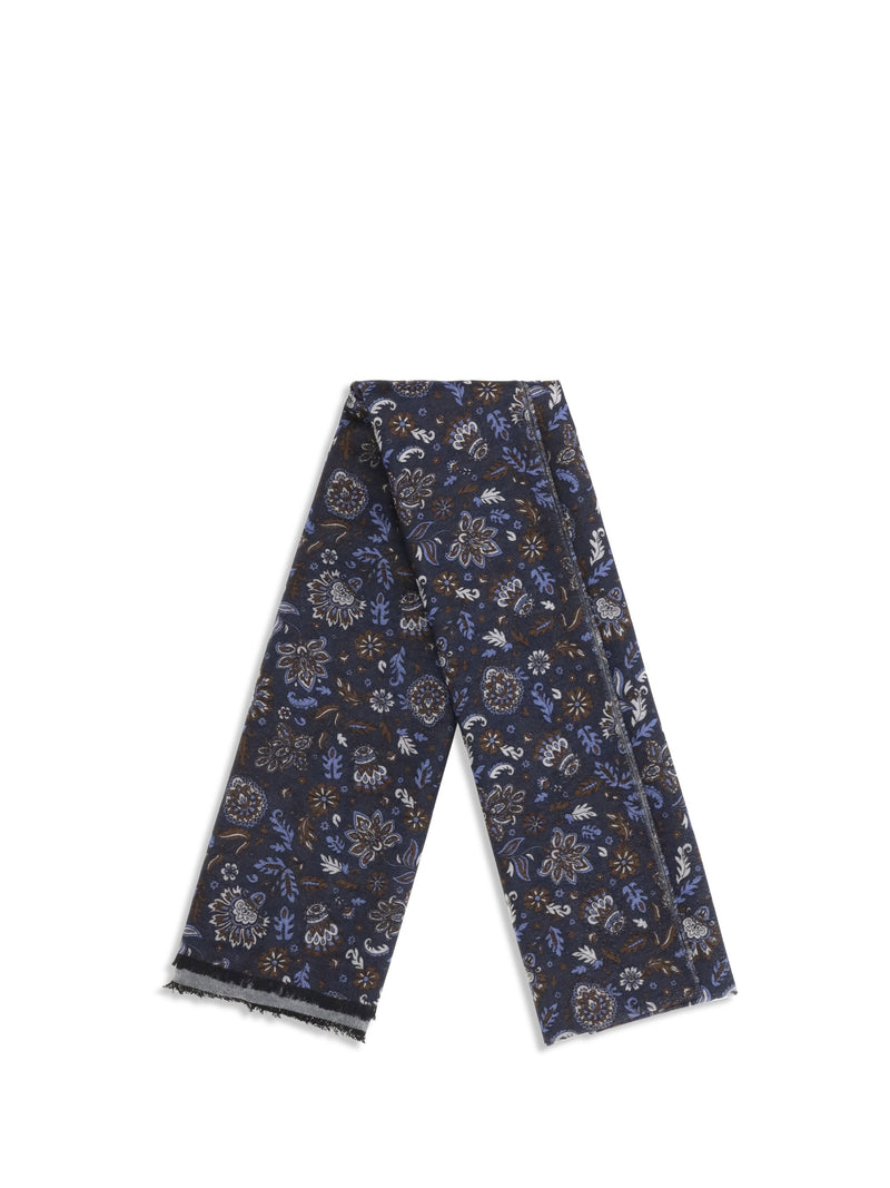 Kiton Paisley Patterned Silk Scarf — Navy Scarfs
