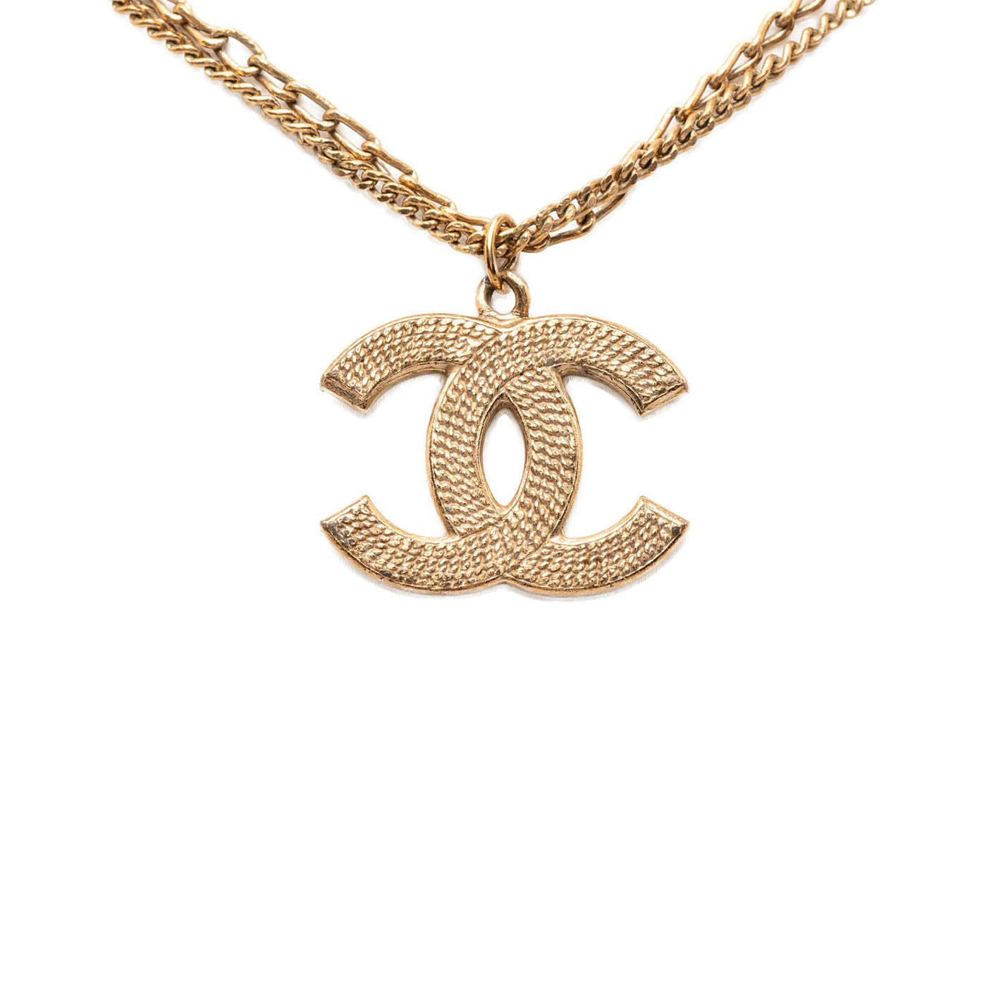 CC Gold Plated Textured Pendant Double Chain Necklace - Image 1