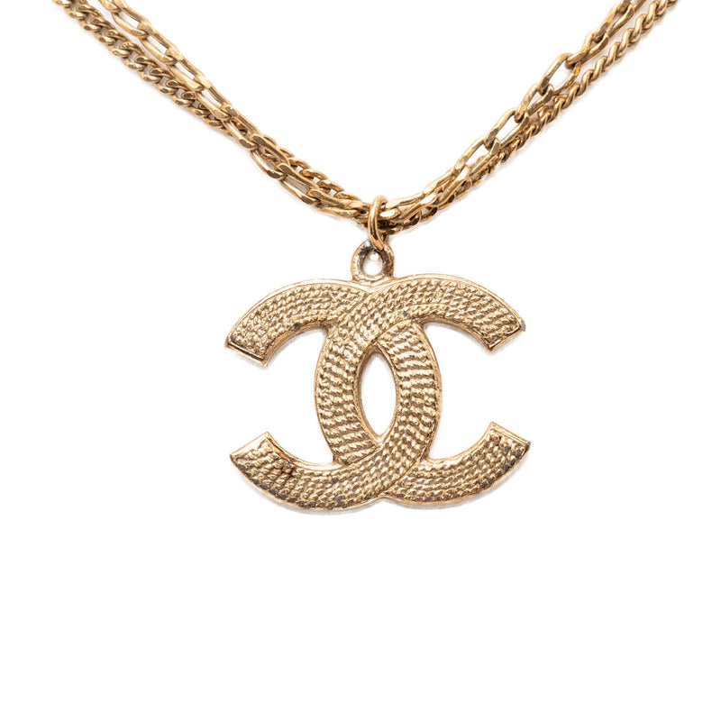 CC Gold Plated Textured Pendant Double Chain Necklace - Image 2
