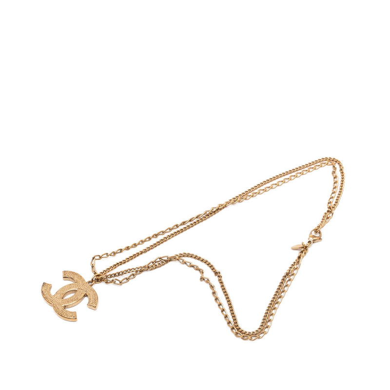 CC Gold Plated Textured Pendant Double Chain Necklace - Image 5