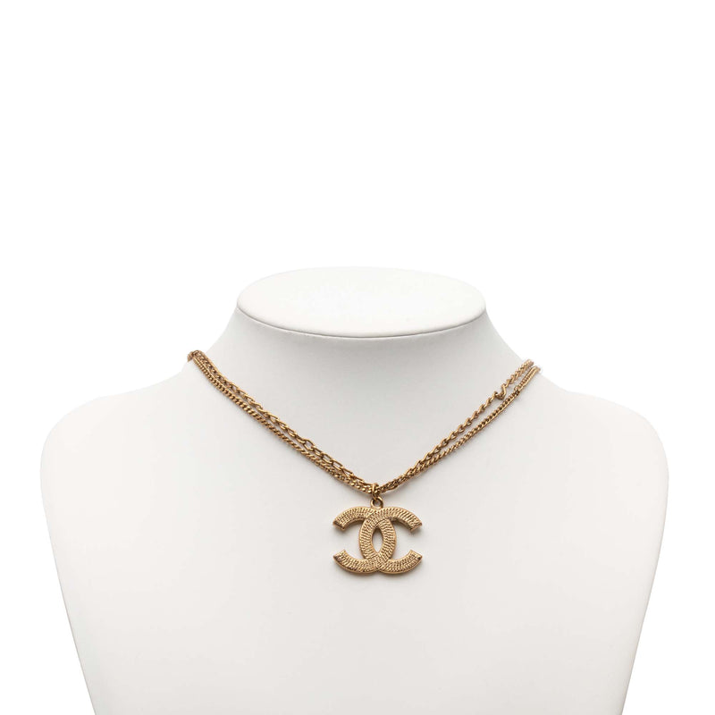 CC Gold Plated Textured Pendant Double Chain Necklace - Image 6