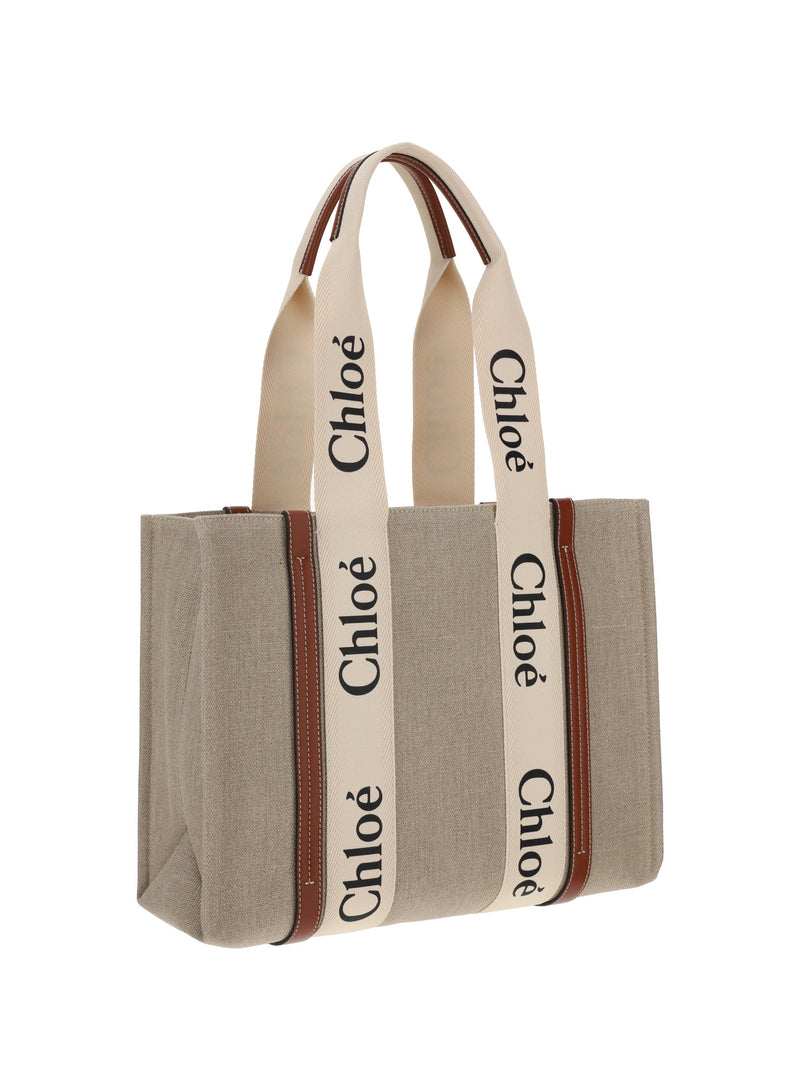 Chloé Woody Shoulder Bag — Beige Linen