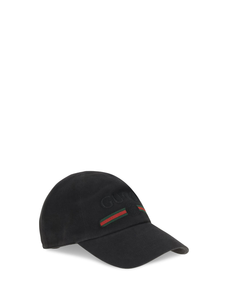 Gucci 8757364hbkg Logo-Embroidered Cotton Baseball Cap — Black Caps