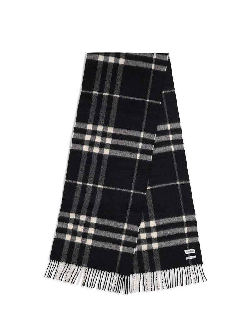 Burberry Embroidered Cashmere Check Scarf — Black Kashmir/capra Hircus Scarfs