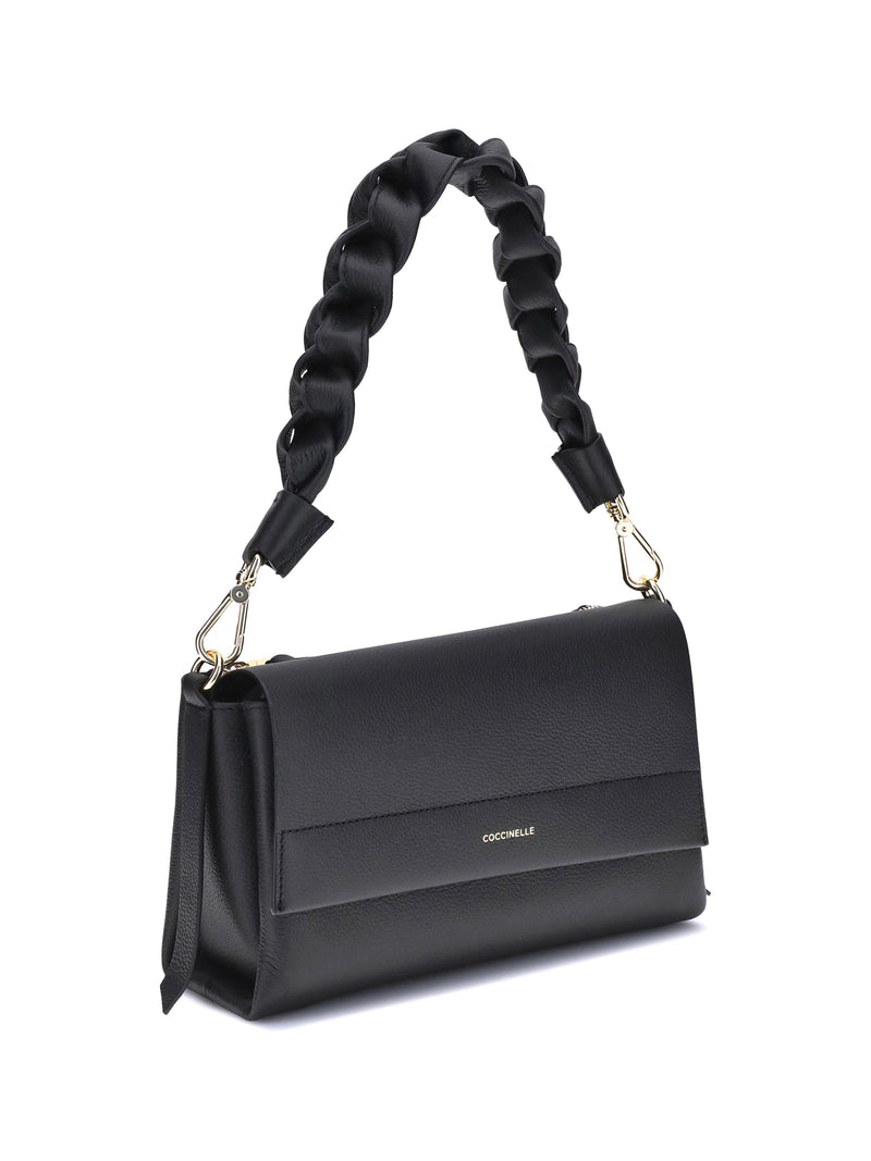 Coccinelle Boheme Shoulder Bag — Black Calf Leather Bos Taurus