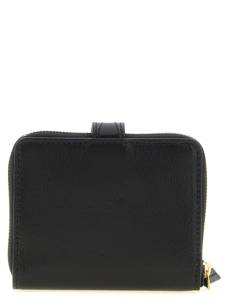 Chloé Gold Padlock-Embellished Leather Wallet — Black Garnet Buffalo