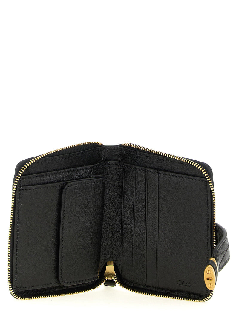 Chloé Gold Padlock-Embellished Leather Wallet — Black Garnet Buffalo
