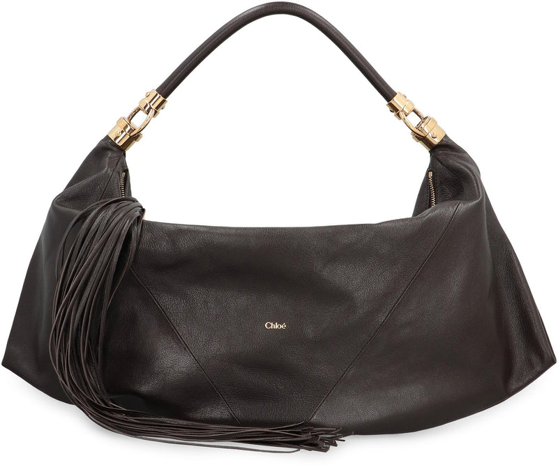 Chloé Carry Shoulder Bag — Brown Cotton