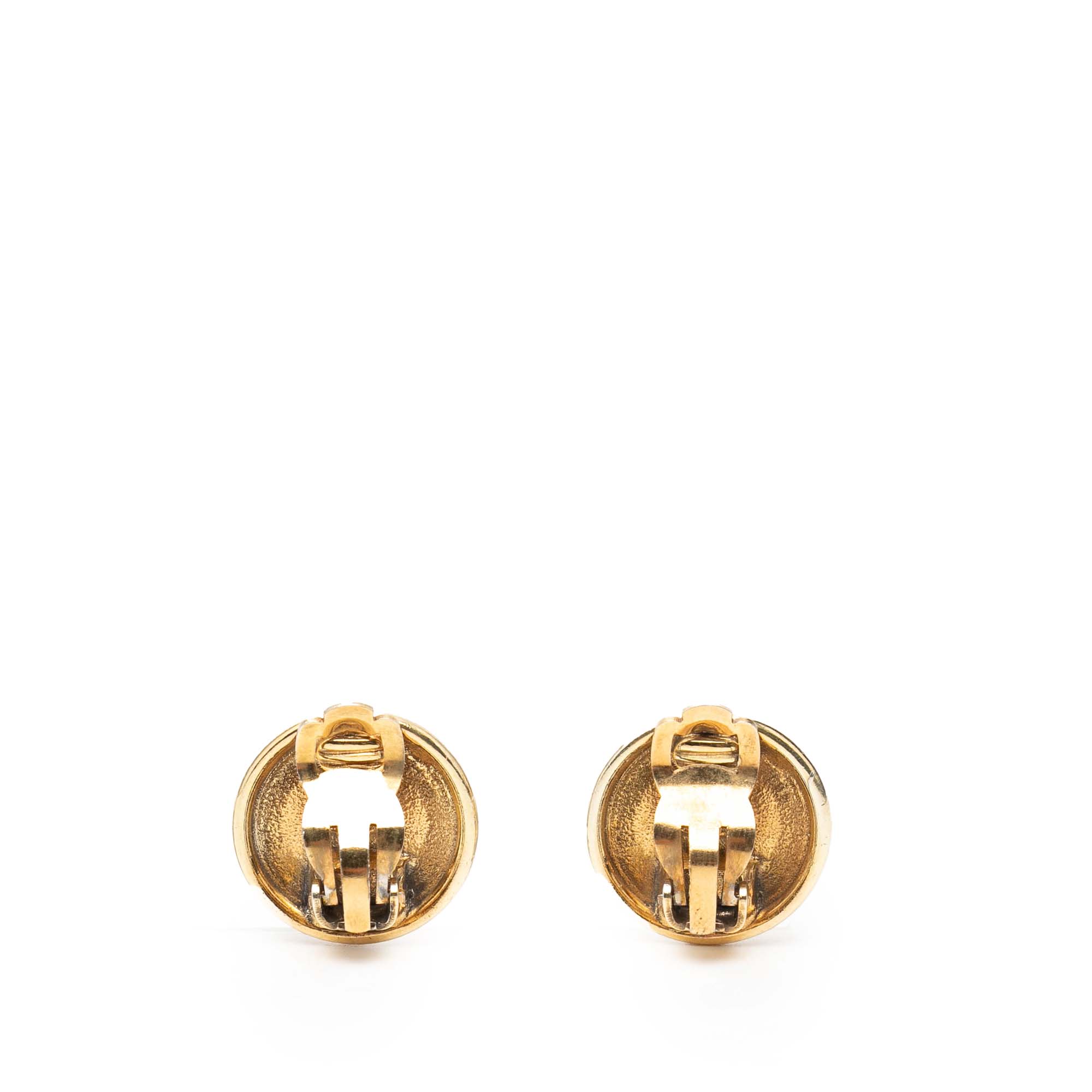 Gold Plated CC Button Clip on Earrings - Image 2