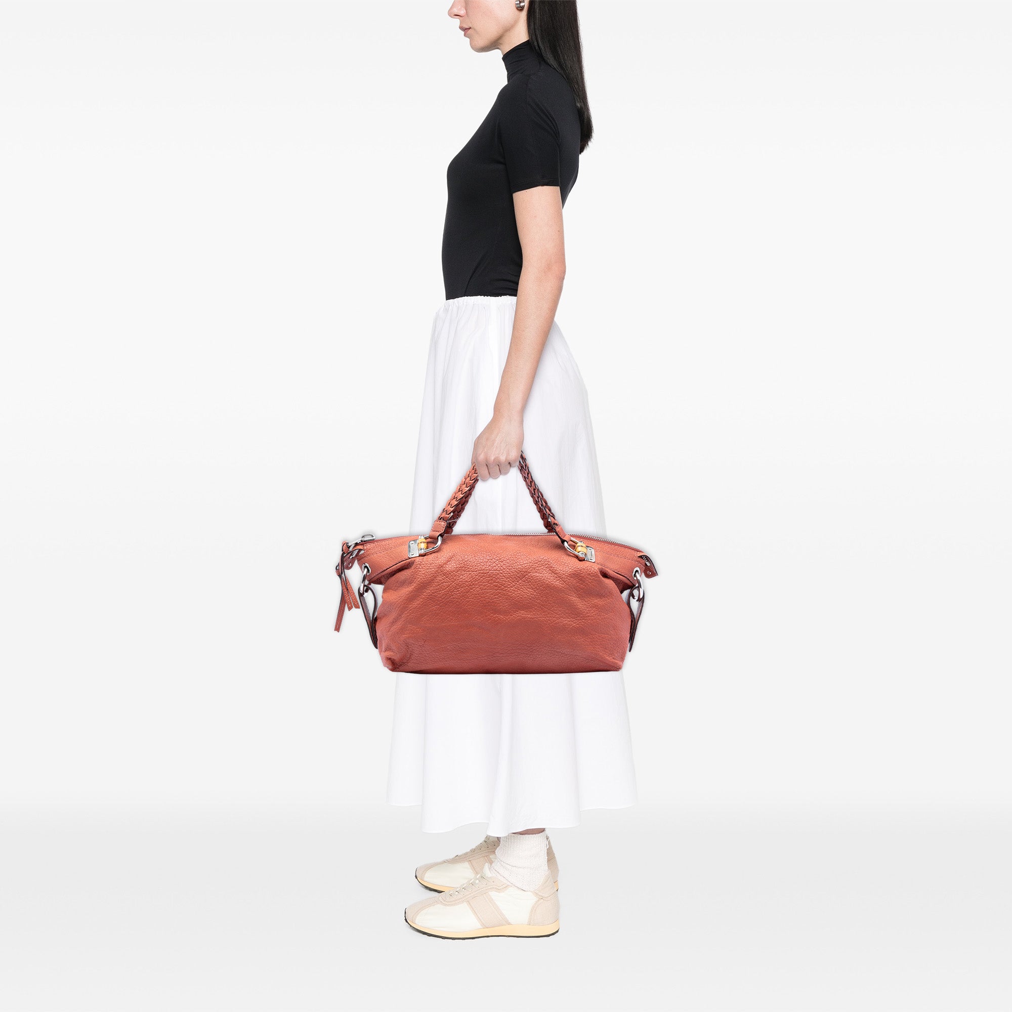 Medium Leather Bamboo Bar Tote - Image 7