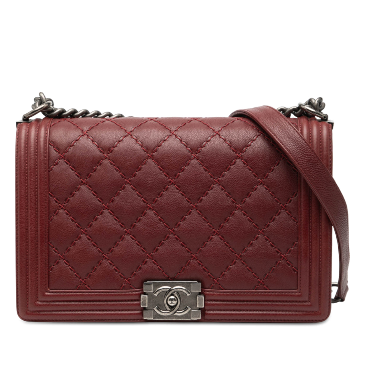 Medium Quilted Lambskin Double Stitch Boy Flap - Image 1
