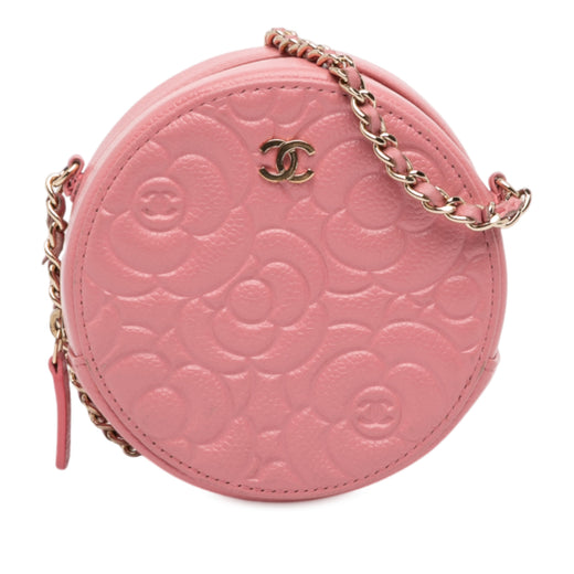 CC Embossed Caviar Camellia Round Clutch With Chain - Image 1
