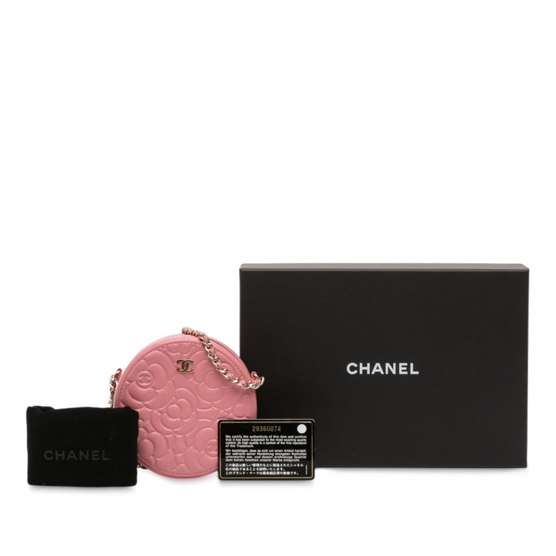 CC Embossed Caviar Camellia Round Clutch With Chain - Image 11