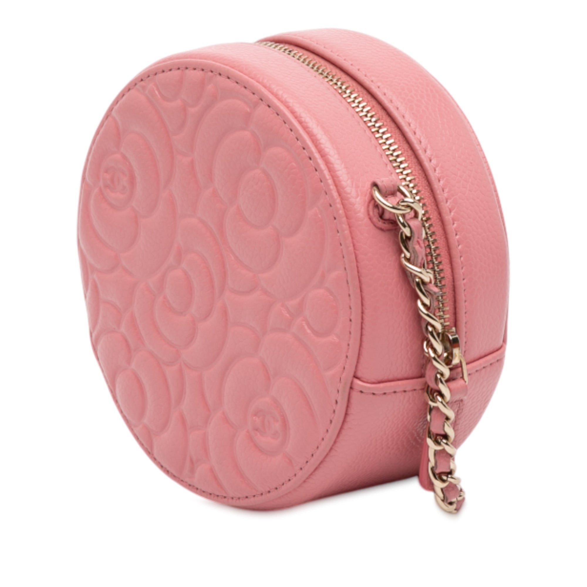 CC Embossed Caviar Camellia Round Clutch With Chain - Image 2