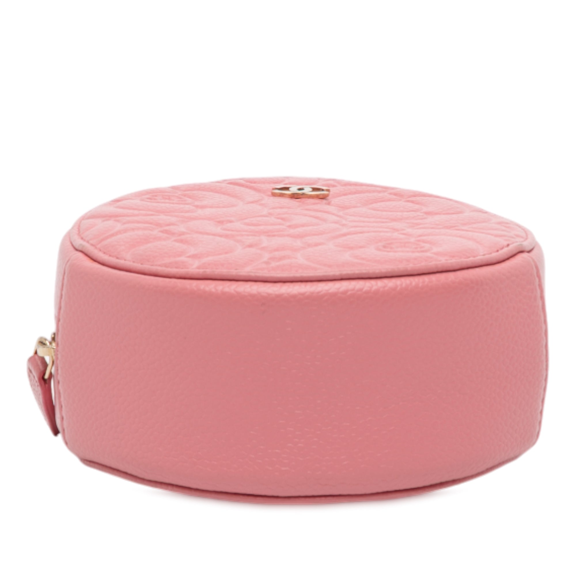 CC Embossed Caviar Camellia Round Clutch With Chain - Image 3