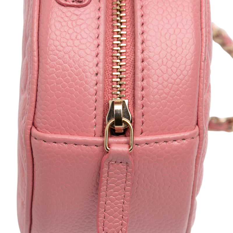 CC Embossed Caviar Camellia Round Clutch With Chain - Image 7