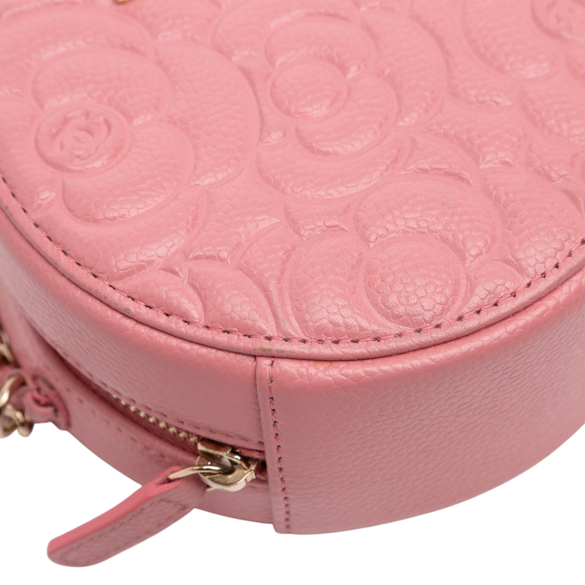 CC Embossed Caviar Camellia Round Clutch With Chain - Image 8