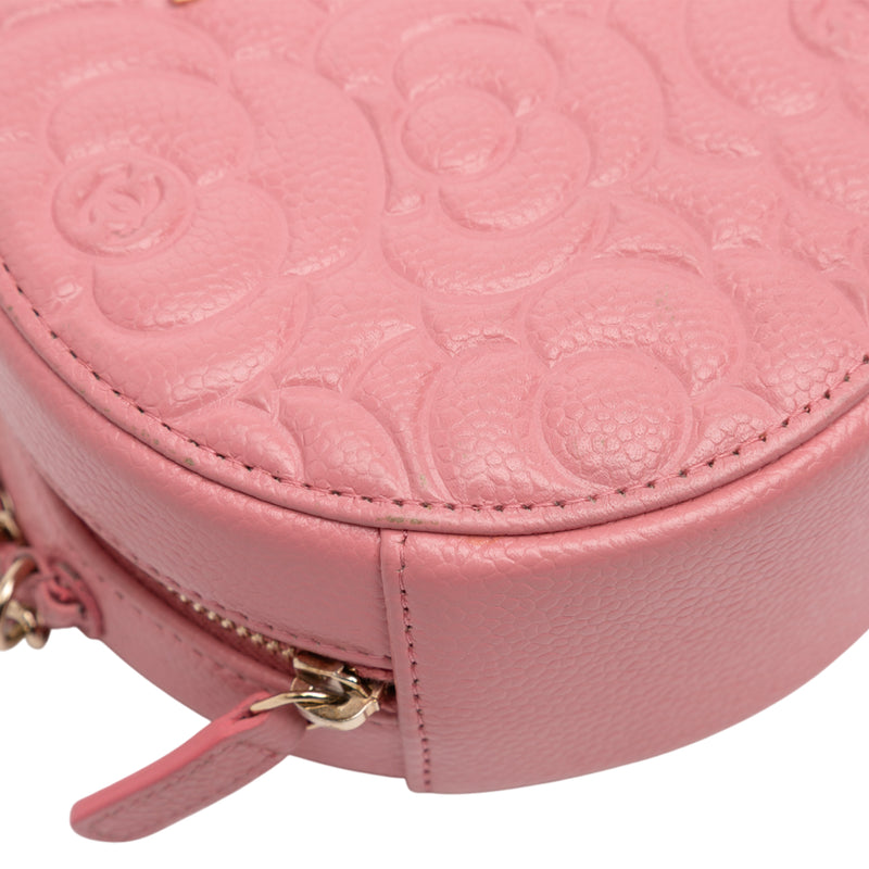 CC Embossed Caviar Camellia Round Clutch With Chain - Image 8