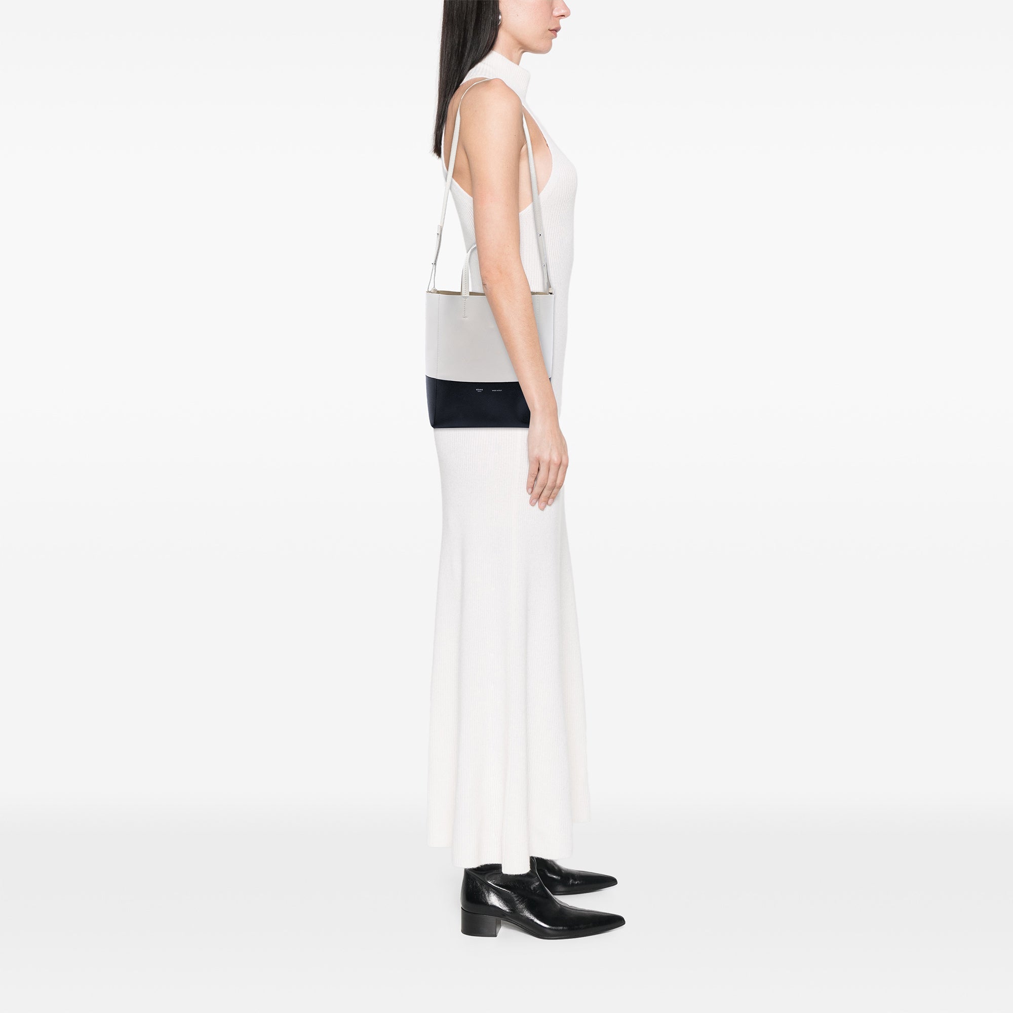 Small Bicolor Grained Calfskin Vertical Cabas Tote - Image 7