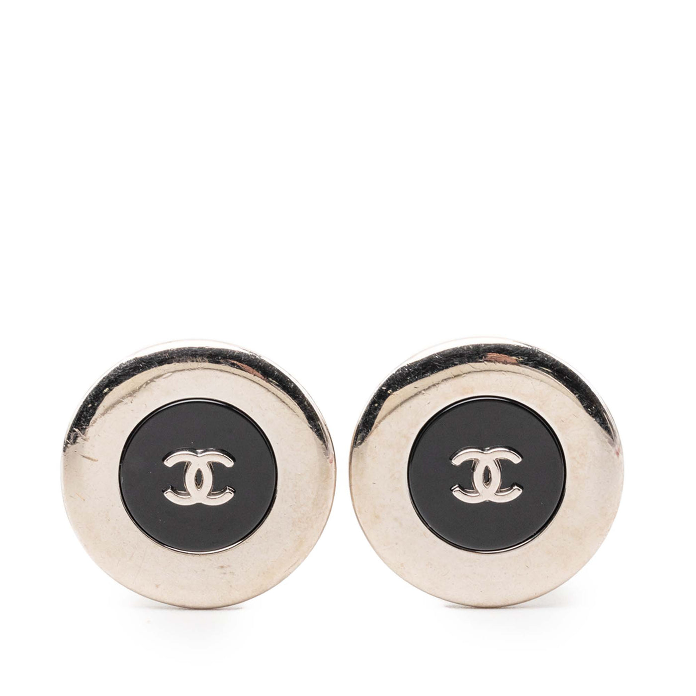 Silver Plated and Enamel CC Button Clip On Earrings - Image 1