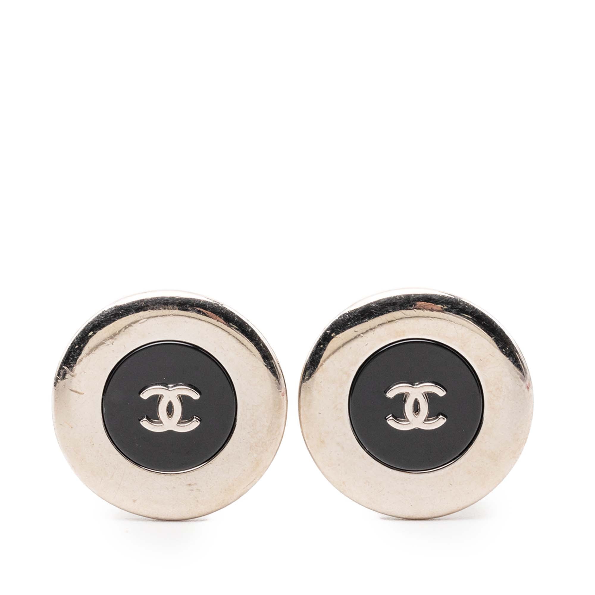 Silver Plated and Enamel CC Button Clip On Earrings - Image 1